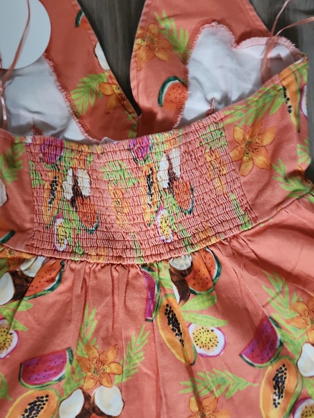 Womens Tropical Fruit Print Halter Top & Shorts Set - Orange - Picture 4 of 7